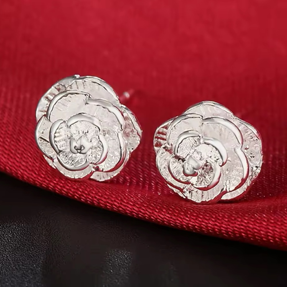 Dainty Silver Rose Stud Earrings